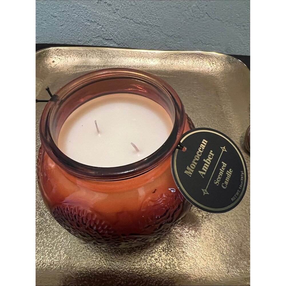 #2191**Moroccan Amber Scented Candle - Orange Glass Jar